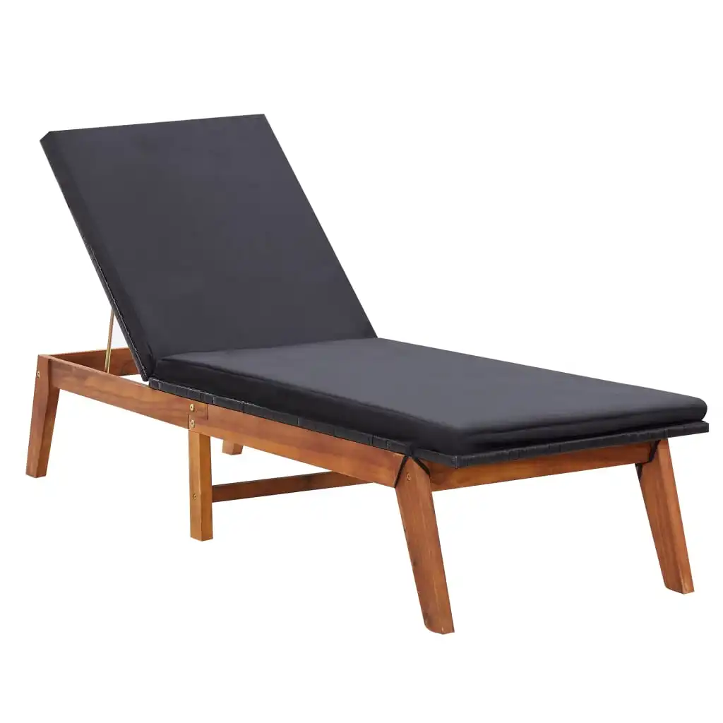 

Sun Lounger with Cushion Poly Rattan and Solid Acacia Wood 78.7" x 23.6" x 13.4" Lounger Chair Outdoor Furniture