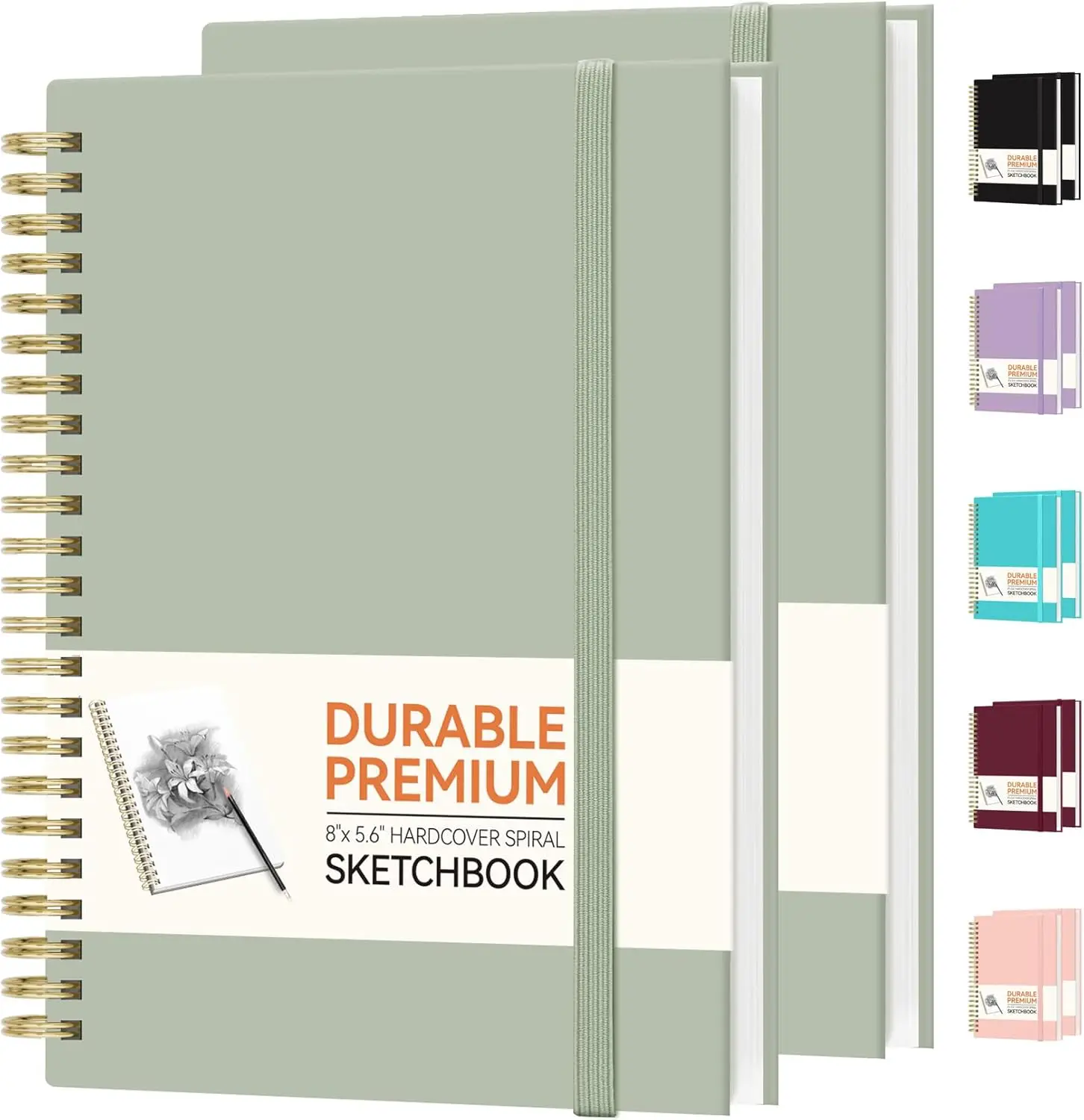 Blank Spiral Notebook 2 Pack, 8x5.6" Hardcover Sketch Book with product image