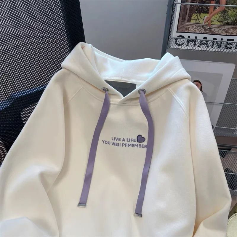 الأمريكية الرجعية الحب المطرزة مقنعين البلوز للنساء الخريف الشتاء جديد الكورية نمط فضفاض رداء علوي غير رسمي Ins