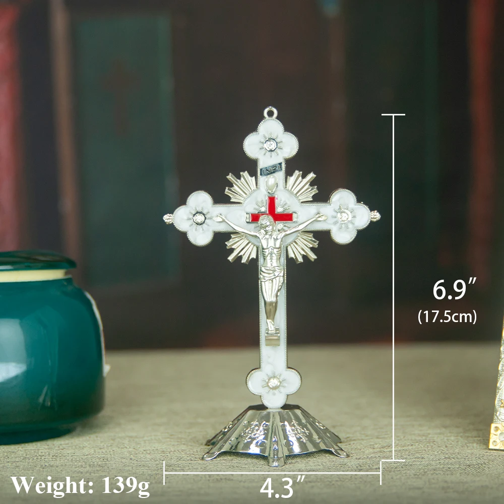 2024 New Church Home Decoration Figurines Standing Jesus Crucifix Table Cross with Base Catholic Cross