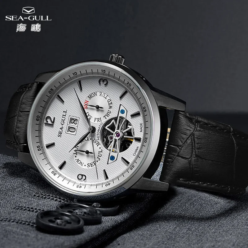 Seagull Flywheel Series Men Watch Complete Calendar Automatic Mechanical Watches Classic Dress Wristwatch relógios masculino1327