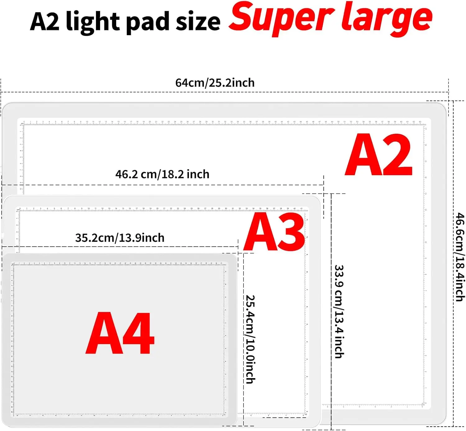 A2 Light Pad 25.2''x18.4'', Large Magnetic LED Light Board for Diamond Painting, 3-Color Modes Light Box for Tracing, 6-Level & Stepless Dimmerable Diamond Art Light Table for Drawing,Sketching