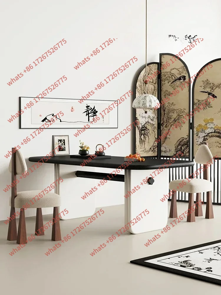 

Medieval style simple ash wood dining table wabi sabi office conference table French cream style pure solid wood home