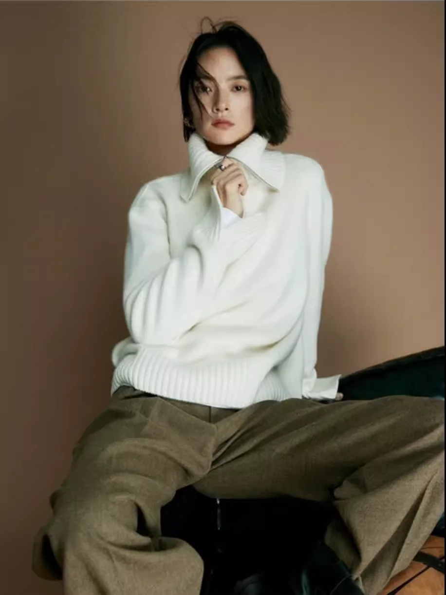 

Autumn And Winter Wool Women's Loose Half-Open Lapel Zipper Sweater Thickened Soft Waxy Knit Bottoming Shirt