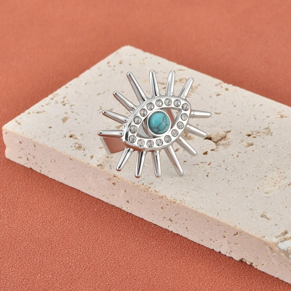 JeeMango Edelstahl-Ringe mit türkisfarbenem Zirkon und Teufelsauge für Damen, vergoldet, rostfrei, Fingerschmuck, Party-Geschenk, R26017 – Detail 3