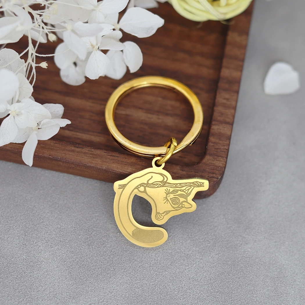 Playful Squirrel Personalized Pendant Keychain ID Phone Tag Custom Name Keyring Men Women Stainless Steel Jewelry Keepsakes Gift