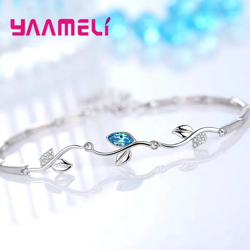 Sweet Christmas Gifts Shining 925 Sterling Silver Flower Rattan Cubic Zircon Stone Leaf Charms Women Ladies Bracelet HOT SALE