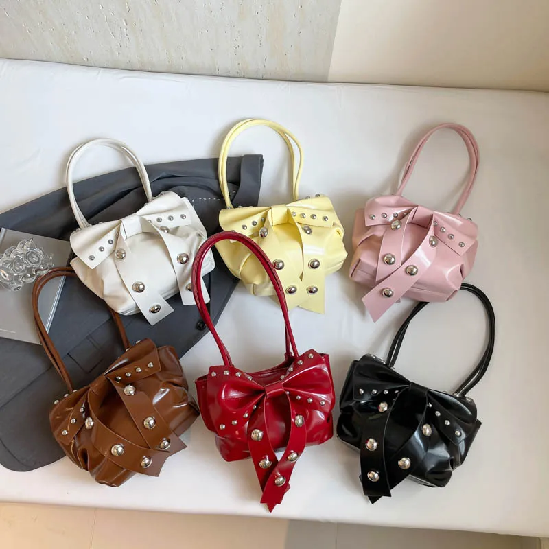 

Trendy Bow Shoulder Bag Handbag Casual Underarm Bag Daily Commuting Bags PU Leather Lady Banquet Bag Business Women's Bags