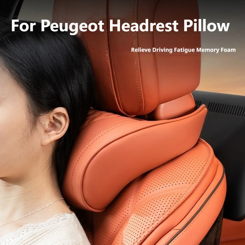 Car Headrest Pillow 2 Pcs For Peugeot 208 308 408 508 2008 3008 5008 RCZ Rifter E-208 Nappa Leather Car Interior Accessories