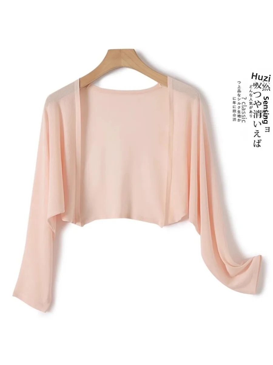 플러스 사이즈 아이스 실크 자외선 차단 여성용 여름 초박형 랩 가디건 브이넥 롱 배트윙 슬리브 드레스