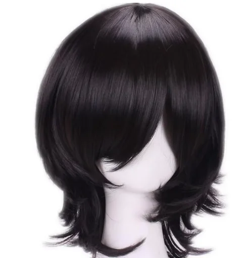 Cabelo em camadas curtas para homens, perucas cosplay anime, peruca de festa, fantasia preta, do outro lado