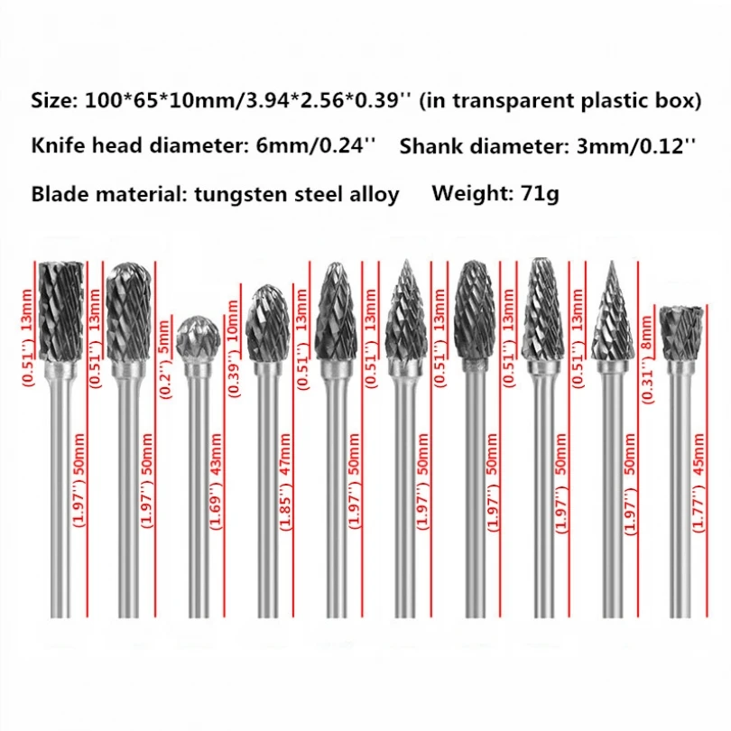 5-10Pcs Burrs Drill Bits Set Groove Grinding Head Cutter Tungsten Carbon Steel Double Slot Rotary Files For Wood Stone Carving