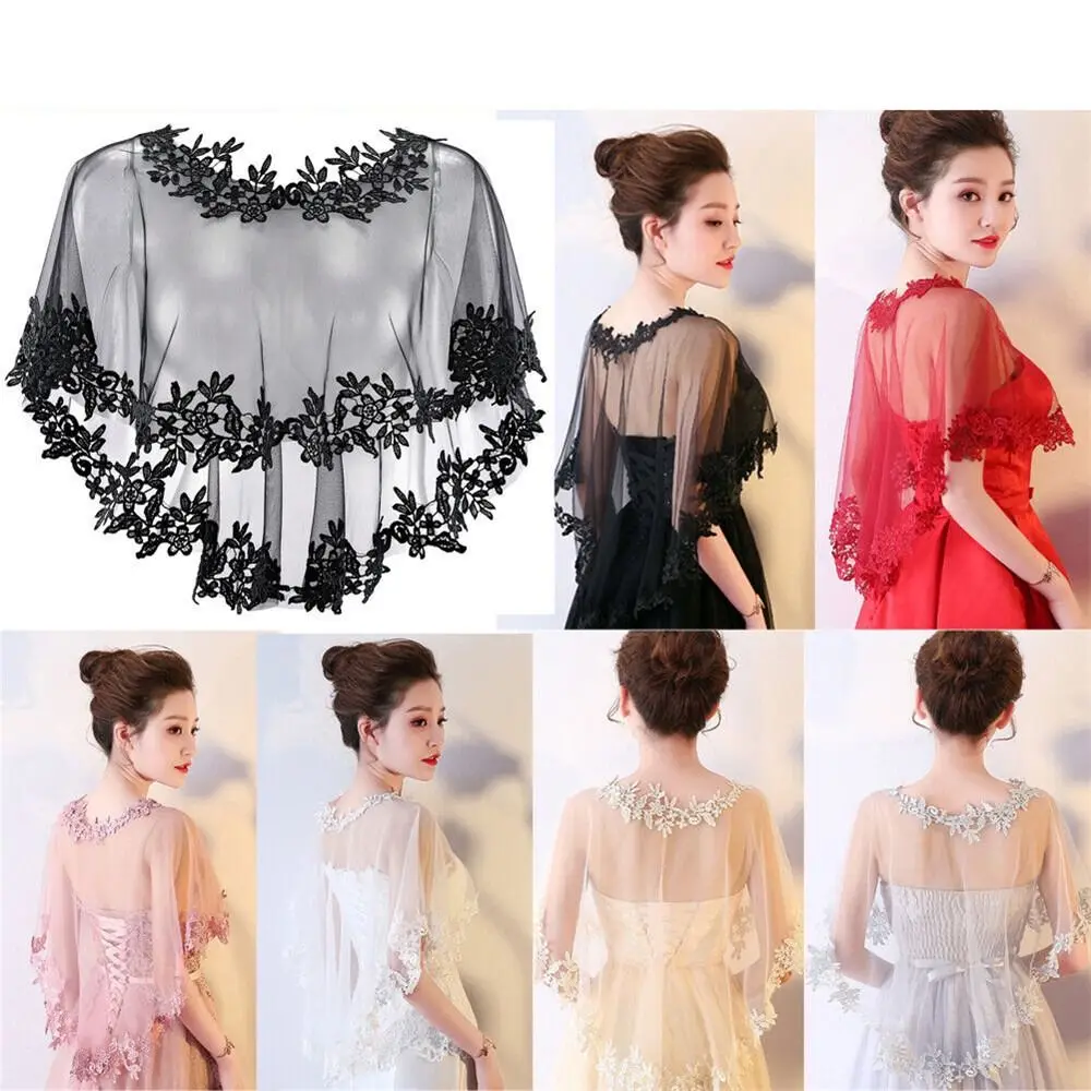 Women Party Bridal Casual Lace Shawl Wedding Cape Evening Dress Cape Style Shawl Elegant Light Sheer Gauze