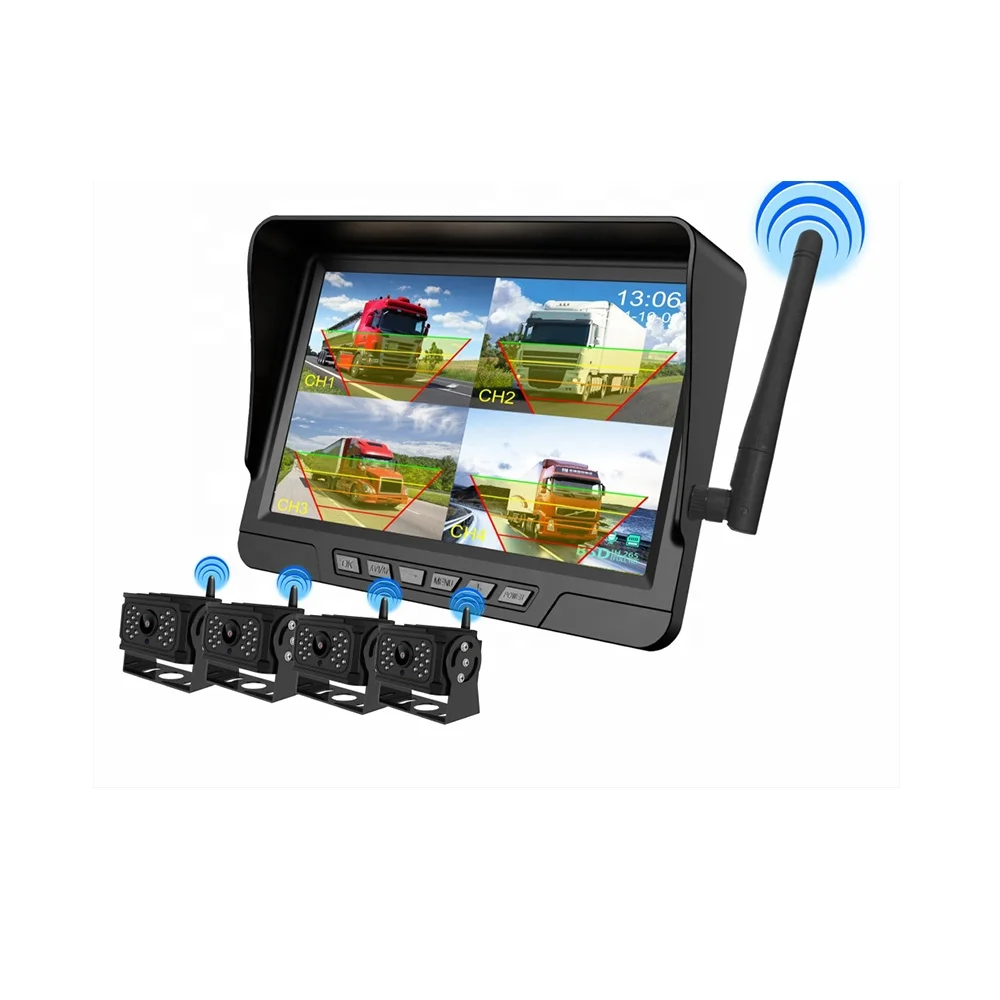 7inch car wireless 4-channel camera monitor for truck