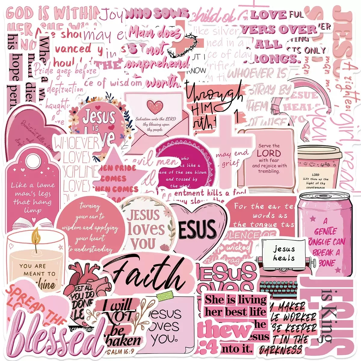 

10/50pcs Pink Bible Christian Jesus Loves You Stickers Cute Decoration Decal For Laptop Phone Guitar Waterproof Sticker Kid Toys