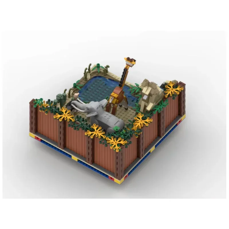 Afrika Zoo MOC Modulares Tierziegel-Set City Street View Modell Wasserfall Gebäude Blöcke Kit DIY See Spielzeug und Giraffe für Kinder