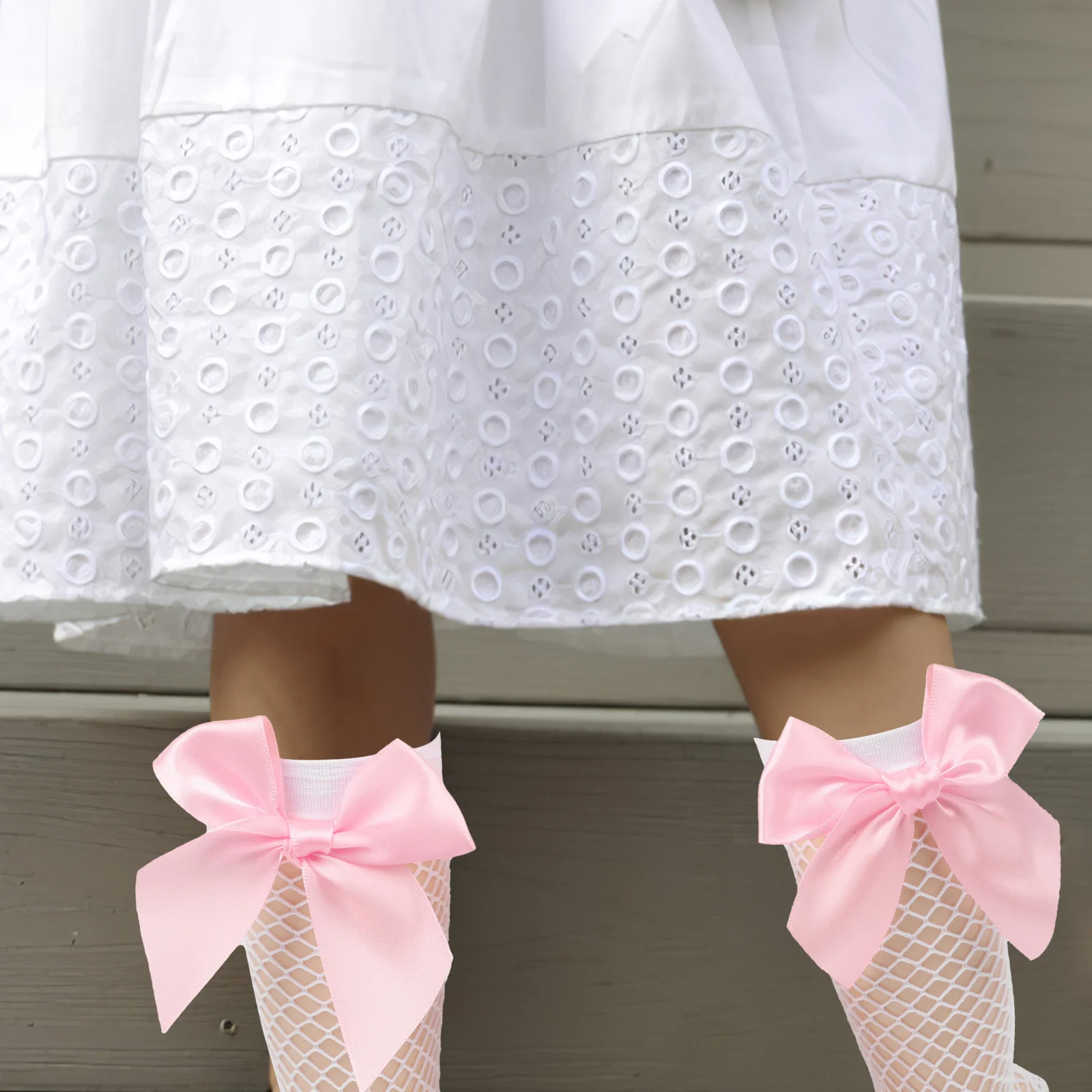 الأطفال شبكة الجوارب طفل الفتيات جوارب عالية الكاحل الصيف شبكة صيد السمك النايلون رقيقة الأبيض الوردي القوس الأميرة جوارب طويلة الاطفال #4