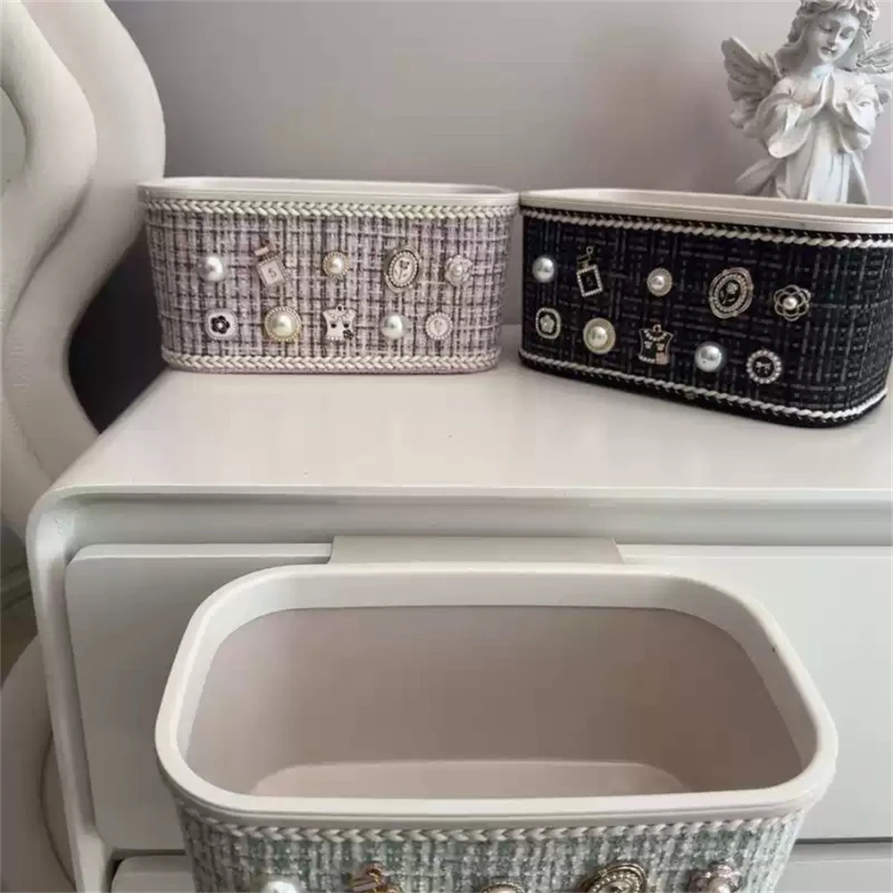 European-Style Hanging Wall-Mounted Storage Box Cabinet Drawer Trash Can Household Storage Box With Pearl Decoration