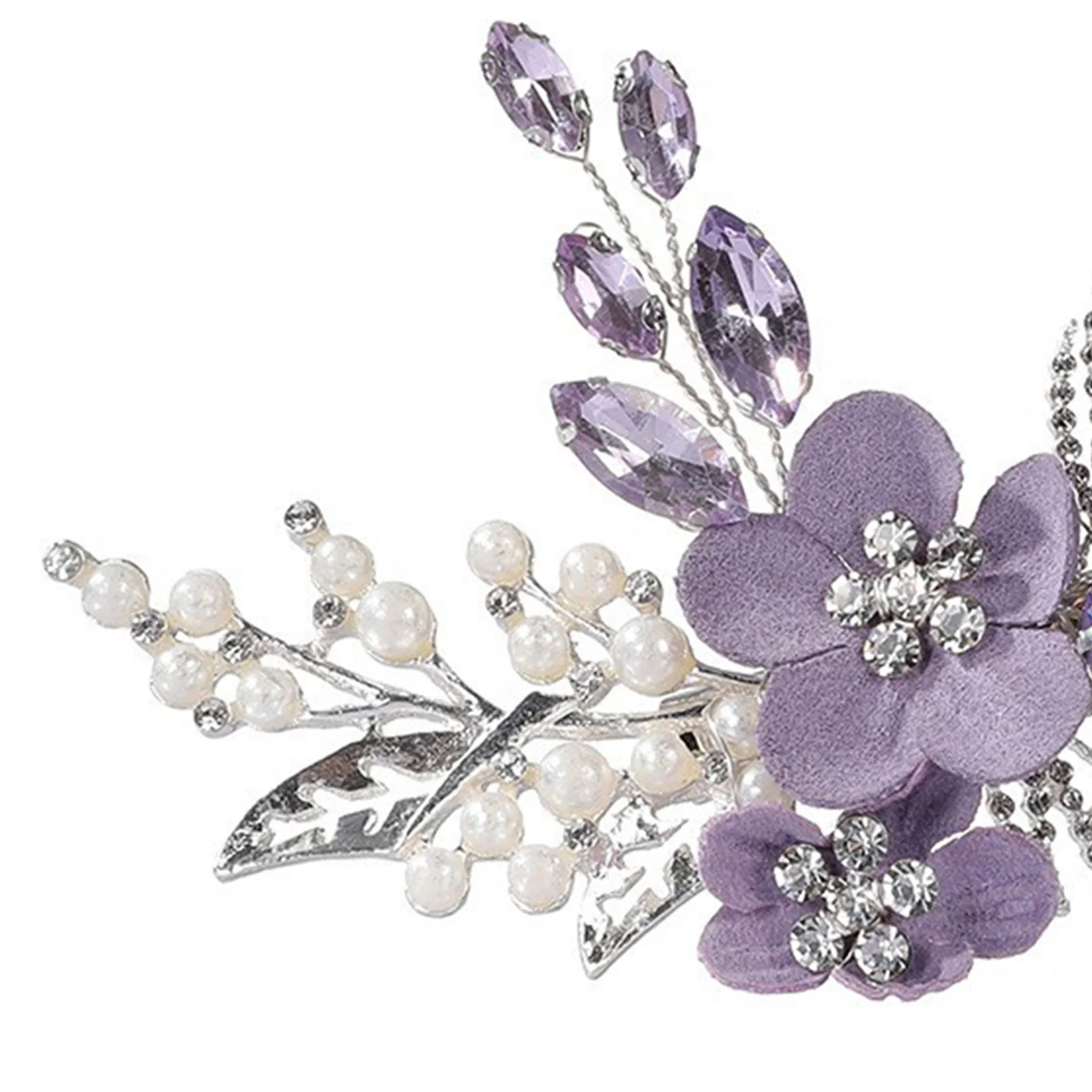 Haarspange aus Legierung mit lila Blumen-Strass-Kristall-Akzent, sichere Metall-Haarspange für Hochzeitsfeiern und Fotoshootings für Bräute – Detail 3