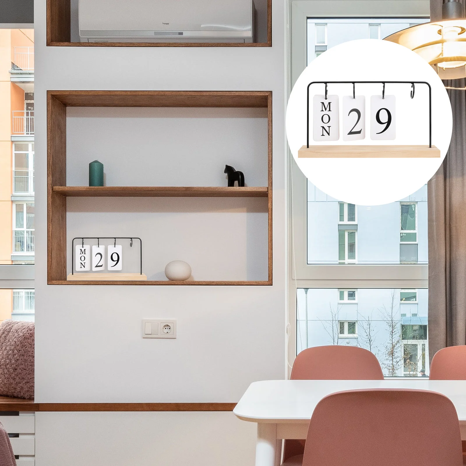 

BUTIFULSIC Wooden Calendar Ornament Desktop Decor for Home Office Modern Black Decoration