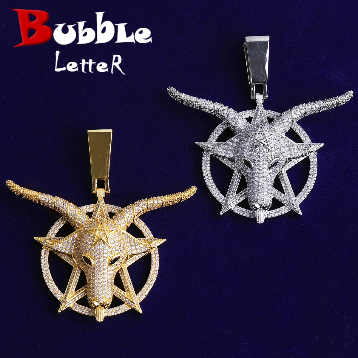 

Ожерелье с пузырьковой буквой Iced Out Goat Star и кругом, кулон для мужчин, настоящее позолоченное кубическое циркониевое ювелирное изделие в стиле хип-хоп