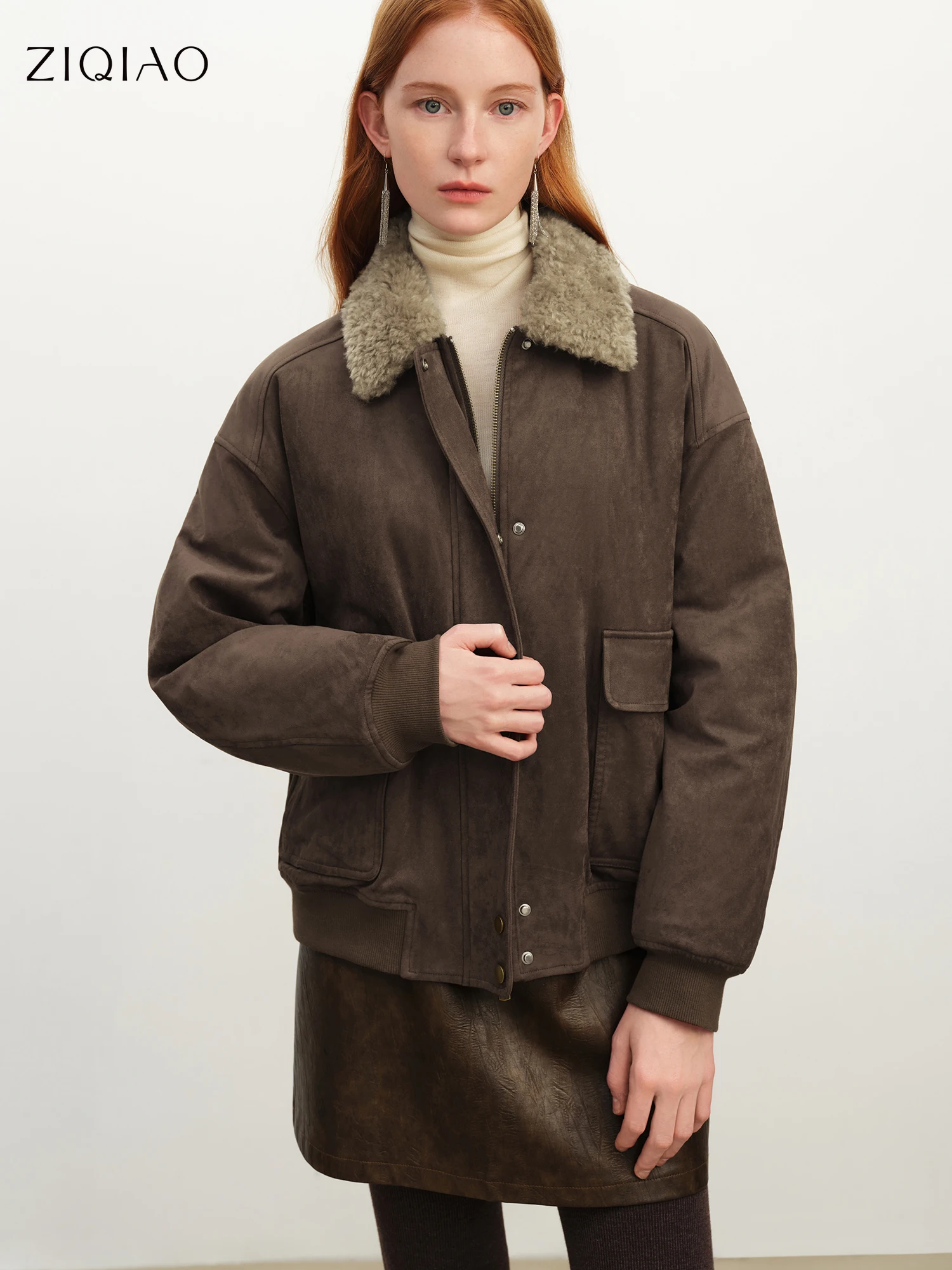 

ZIQIAO 2025 New Winter Women's Petite Short Quilted Coat Retro Workwear Faux Fur Collar Box Cropped Padded Thermal Jacket