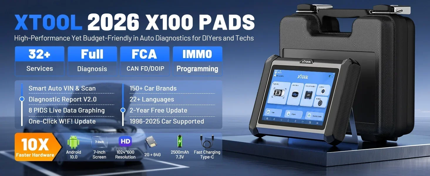 XTOOL X100 PADS Key Programmer Read/Write IMMO Chip Programming Smart Key Car Diagnostic Tool Automotive Scanner CANFD DOIP FCA