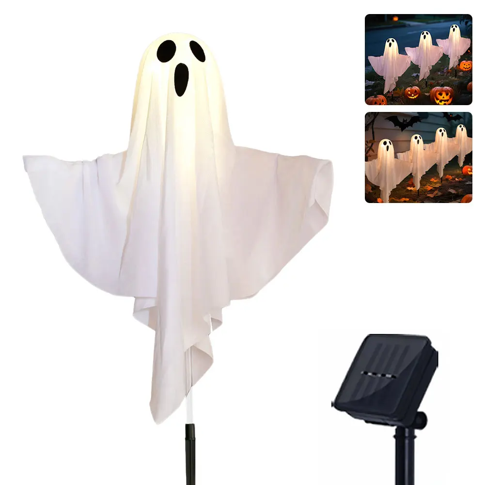 

Солнечный фонарь-призрак для Хэллоуина, декоративный светильник в виде летающих призраков из ткани, белый, для вечеринок, двора и газона
