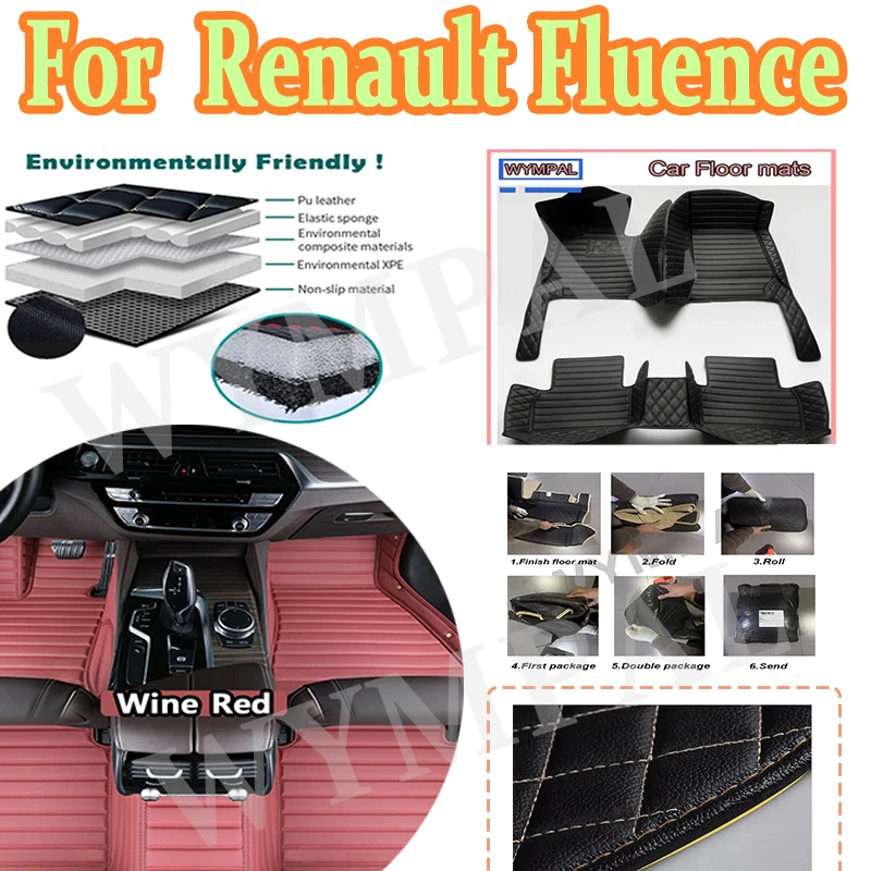 Luxury Custom Car Floor Mats For Renault Fluence 2011 2012 2013 2014 2014 Automotive Leather Men Women Car Mats Full Cover pads