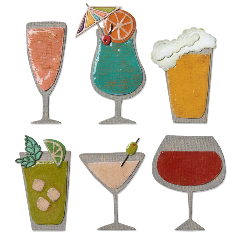 New Happy Hour Drink Cup Animal Bee Elephant Background Frame Media Border Metal Cutting Dies For Making Card Craft Scrapbooking