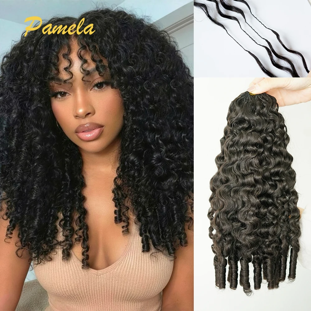 

Бесшовные предварительно разделенные косынки для наращивания волос из 100% натуральных необработанных человеческих волос, бирманские кудри, для вязания крючком