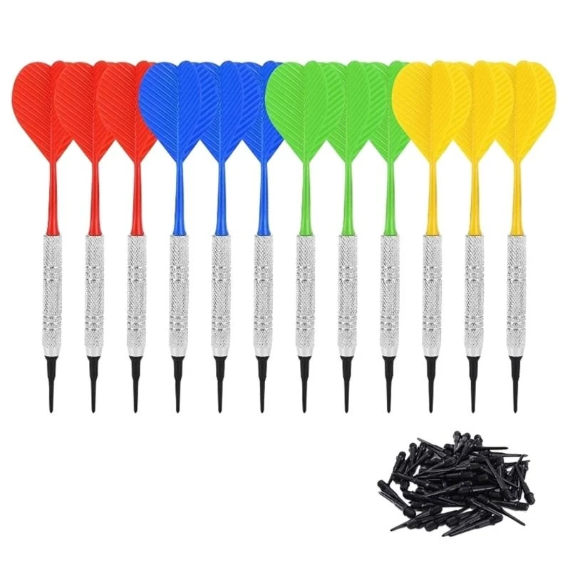 U13C 12 Pieces Soft Plastic Tip Iron Nickel Plated Shaft Plastic Flight with 100 Tips