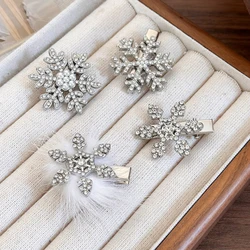 Christmas Diamond Snowflake HairClips Pearl Crystal Hair Hairpins For Woman Girls Sweet Barrettes Fashion Hair Accessories Gifts