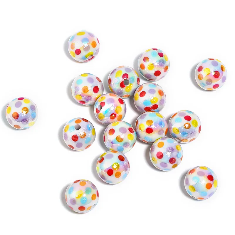 DIY Jewelry Findings Colorful Painting Polka Dots Christmas Decoration Round Gumball Beads Bubblegum Necklace Pen 100pcs 16mm