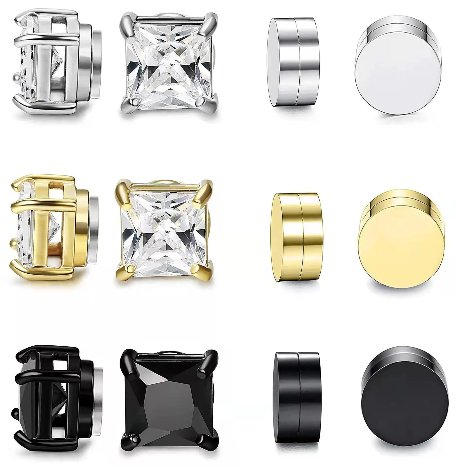15 Pairs Lot Wholsales Stud Earrings Magnetic No Hole Zircon Men Fashion Stainless Steel Korean Earring Womens Jewellery view 4