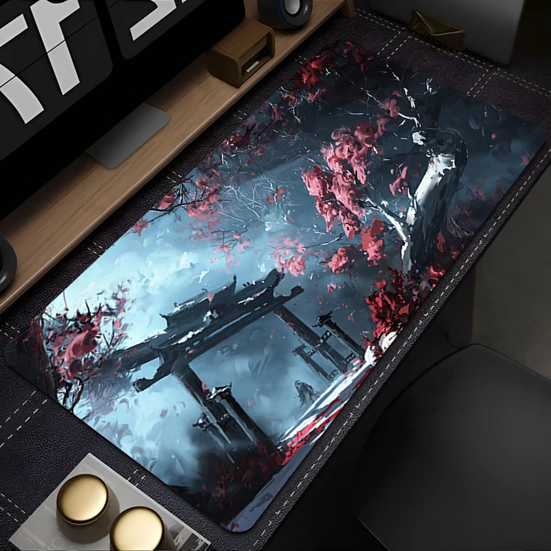 

Design Gaming Mouse Pad Anti-Slip Rubber Fantasy Art Torii Samurai Base Extended Desk Mat For Gamer Office Computer Mousepad