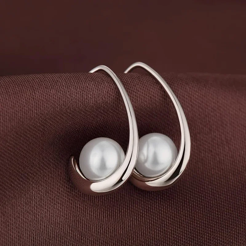 Huitan Modern Elegant Drop Earrings with Imitation Pearl Simple Stylish Accessories for Women Charms Accessories for Engagement