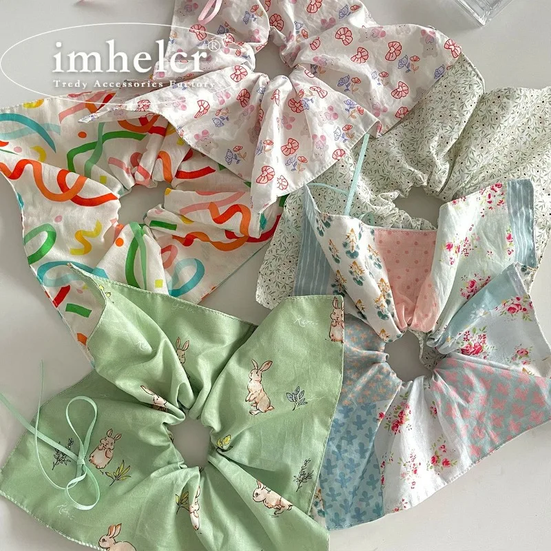 Colored Printed Sweet Cute Square Scrunchie Headdress for Women 2024 Creative Design Korean Oversized Hair Ties Hair Accessories