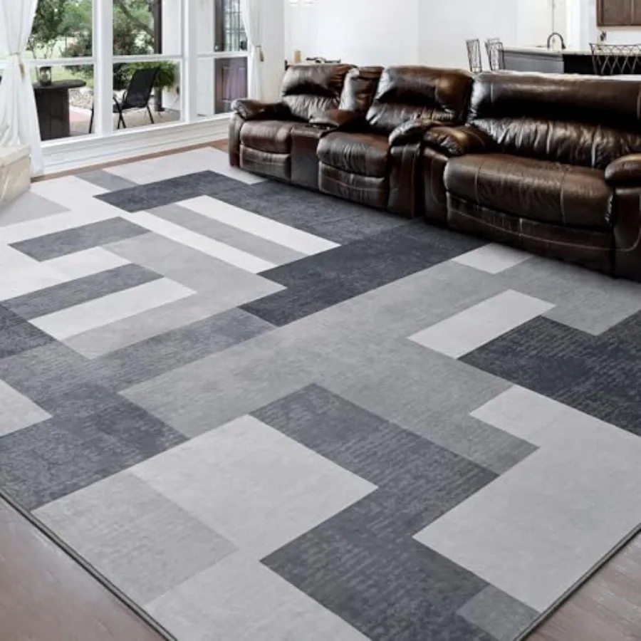 

Modern Geometric Patchwork Area Rug 6x9 Gray Large Rugs for Living Room Rockwood Collection Indoor Rugs for Bedroom Throw Carpe