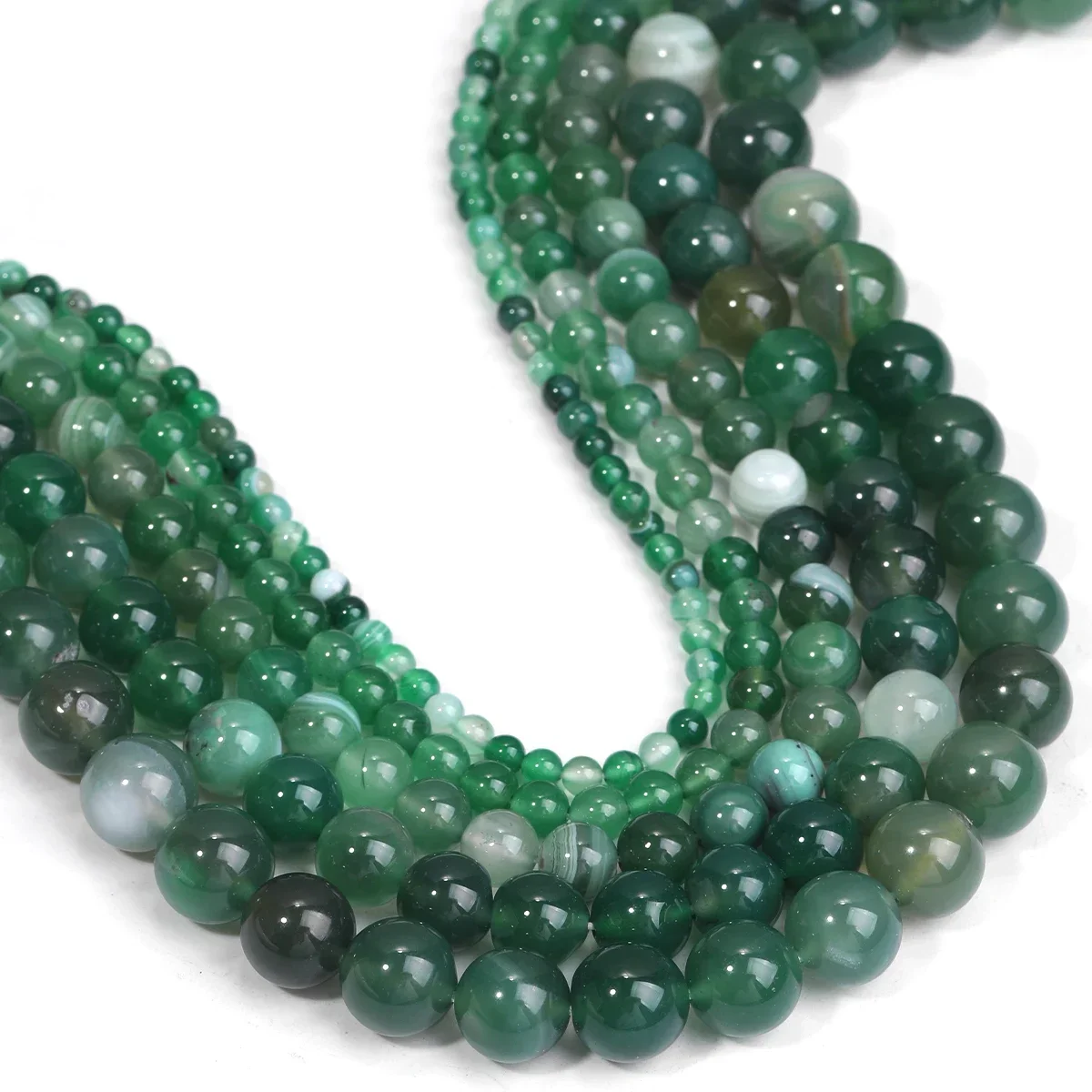 1 Strip Green Striped Agate Round Beads Agate Stone Handmade DIY Making Bracelet Necklace Jewelry Accessories 4/6/8/10/12mm
