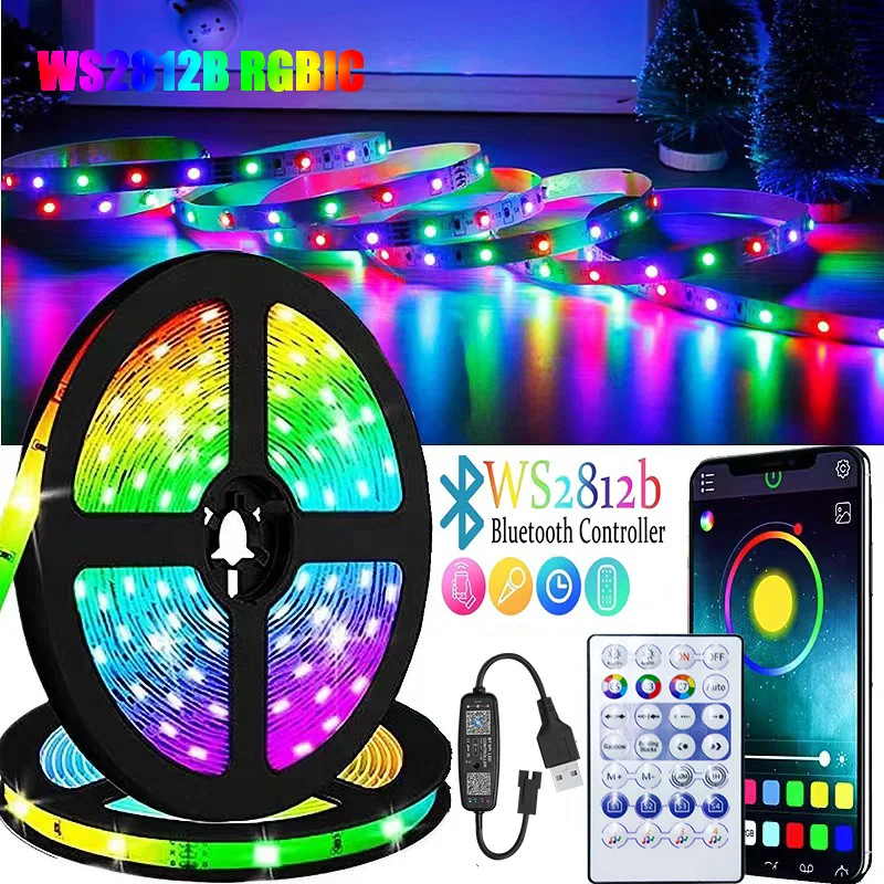 

1-30M WS2812b Magic RGBIC Dream Strip Light DC5V Horse Racing 5050 USB LED RGB Strip Tuya App Running Atmosphere Light Home Deco