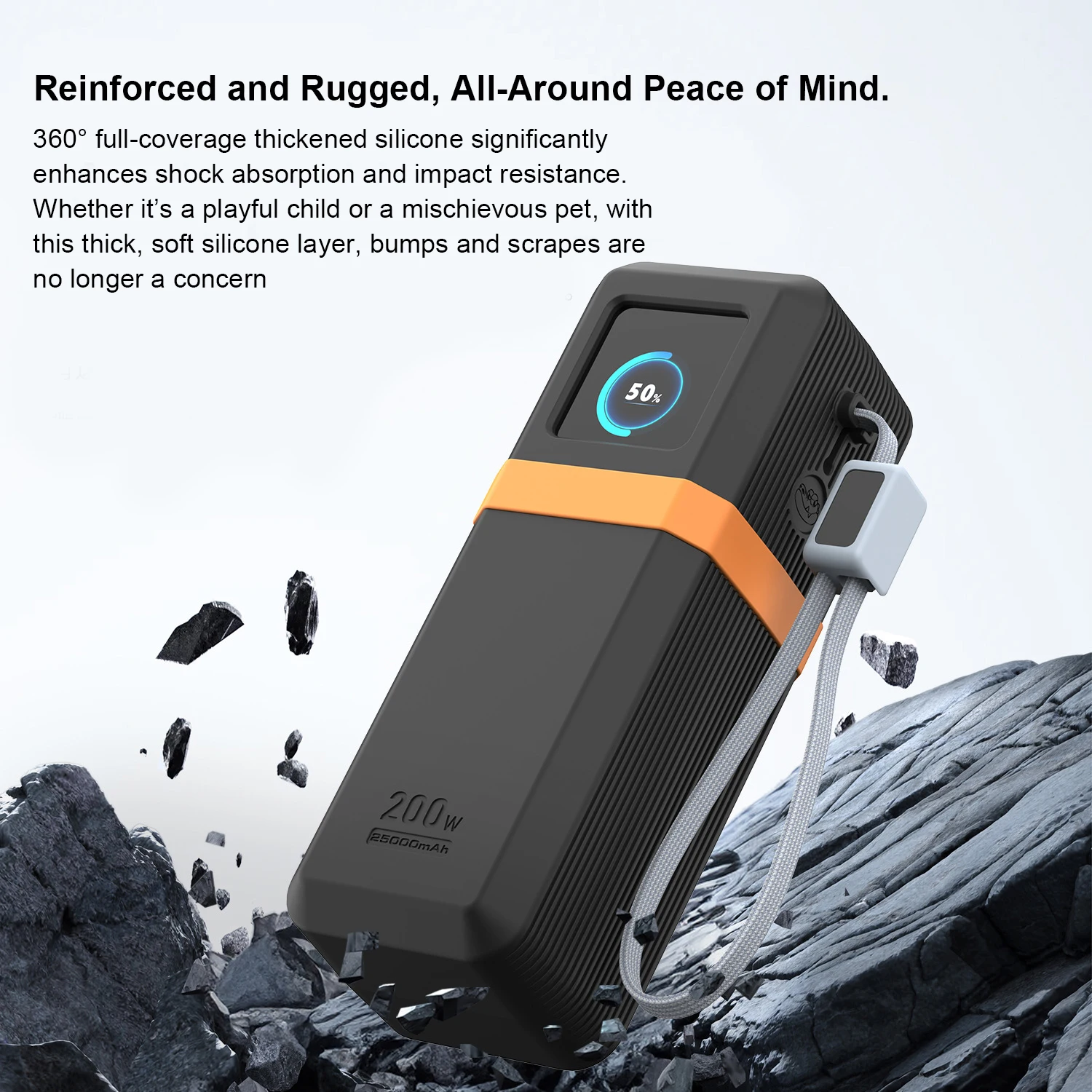 For UGREEN Nexode Pro 25000mAh 200W PB728 Silicone Protective Cover Heavy Duty Armor Skin with Carabiner Hole