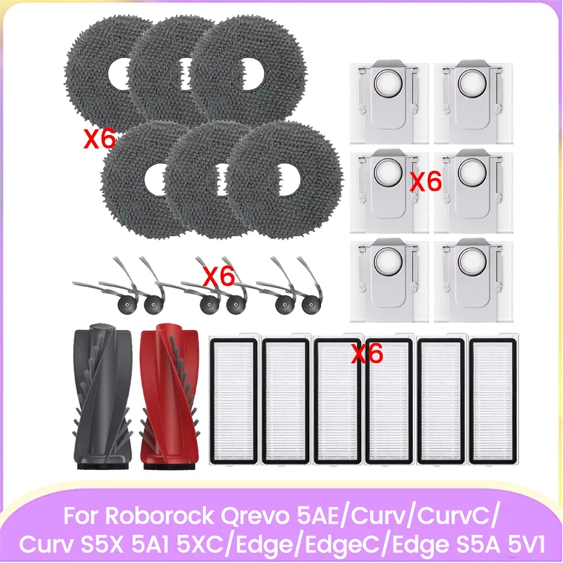 T27C Spare Parts For Roborock Qrevo Edge/Qrevo Edge S5A Main Side Brush Hepa Filter Dust Bag Mop Cloth Efficient Cleaning