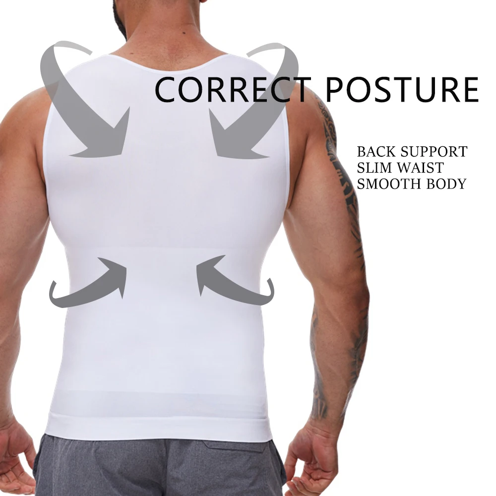 Men's Slimming Vest Compression Shapewear Training Tank Top Bodycon Sleeveless Shirt Body Shaper Abs Workout Hide Chest Clothing