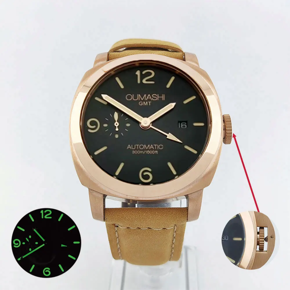 Orologio vintage da 45 mm ST2557 GMT con movimento meccanico automatico, orologio su misura con vetro minerale ad alta resistenza