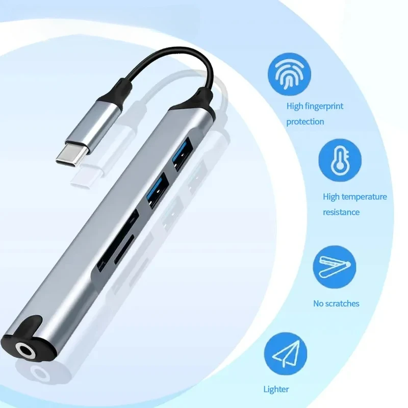 NIUTOUBIRD 5 in 1 Type-C USB Hub Multi USB to Type-C Adapter Extender for Headphones Laptop Docking