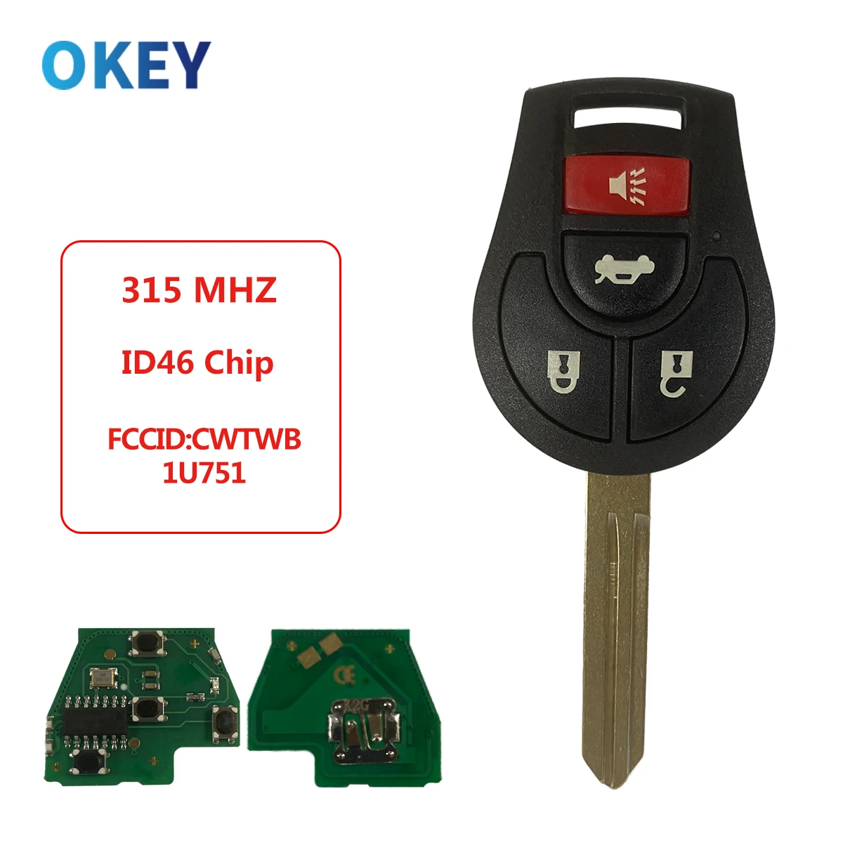 

Okey Remote Car Key For Nissan Rogue Versa Tiida 2008 2009 2010 2012 2013 2014 2015 2016 315Mhz With ID46 Chip CWTWB1U751