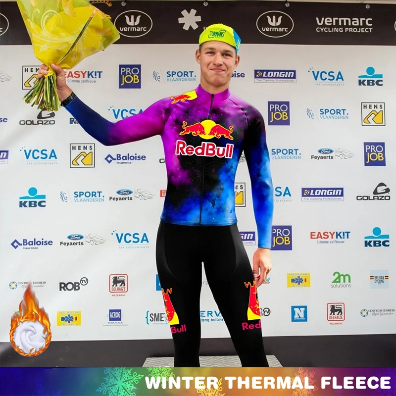 

Road Bikes Red Bull Winter Thermal Fleece Cycling Jersey Mountain Man Set Men Bib Sportswear Clothing Men's Pants Long Sleeve