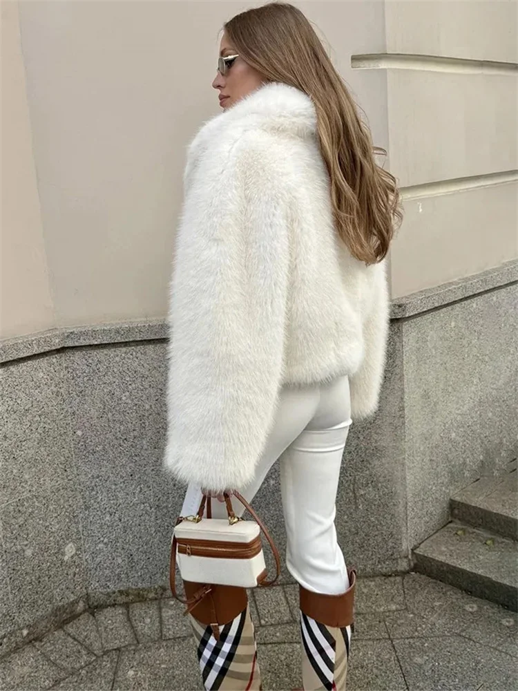 Tossy Fashion Loose Fur Feather Jacket Women's Lapel Long Sleeve Commute Cropped Outwear Winter 2025 Warm Faux Fur Overcoat New