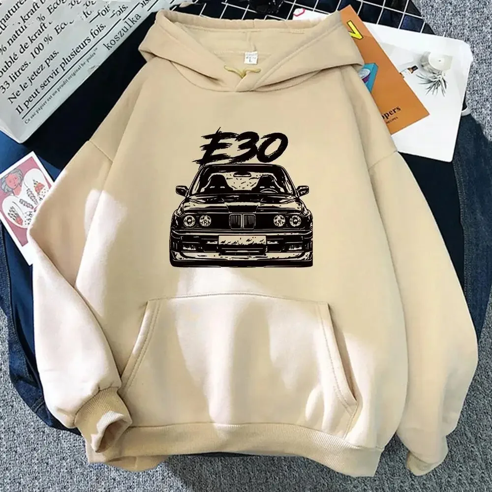 Jesień/zima E30 samochodowa bluza z kapturem ciepła męska Hip Hop z nadrukiem wokół szyi kieszeń Cartoon Street bluza top